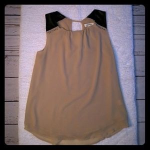 Cream Tank with Faux Leatherette Shoulders